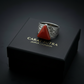 Triangular shaped 12ct Natural Red Coral (Moonga) | 925 Sterling Silver Oxidized Ring | With Certificate of Authenticity and 925 Hallmark