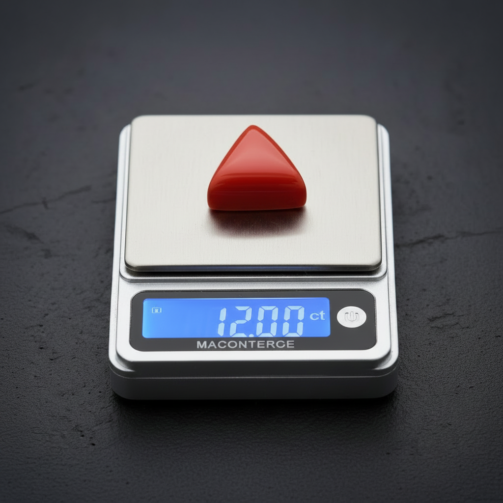 Triangular shaped 12ct Natural Red Coral (Moonga) | 925 Sterling Silver Oxidized Ring | With Certificate of Authenticity and 925 Hallmark