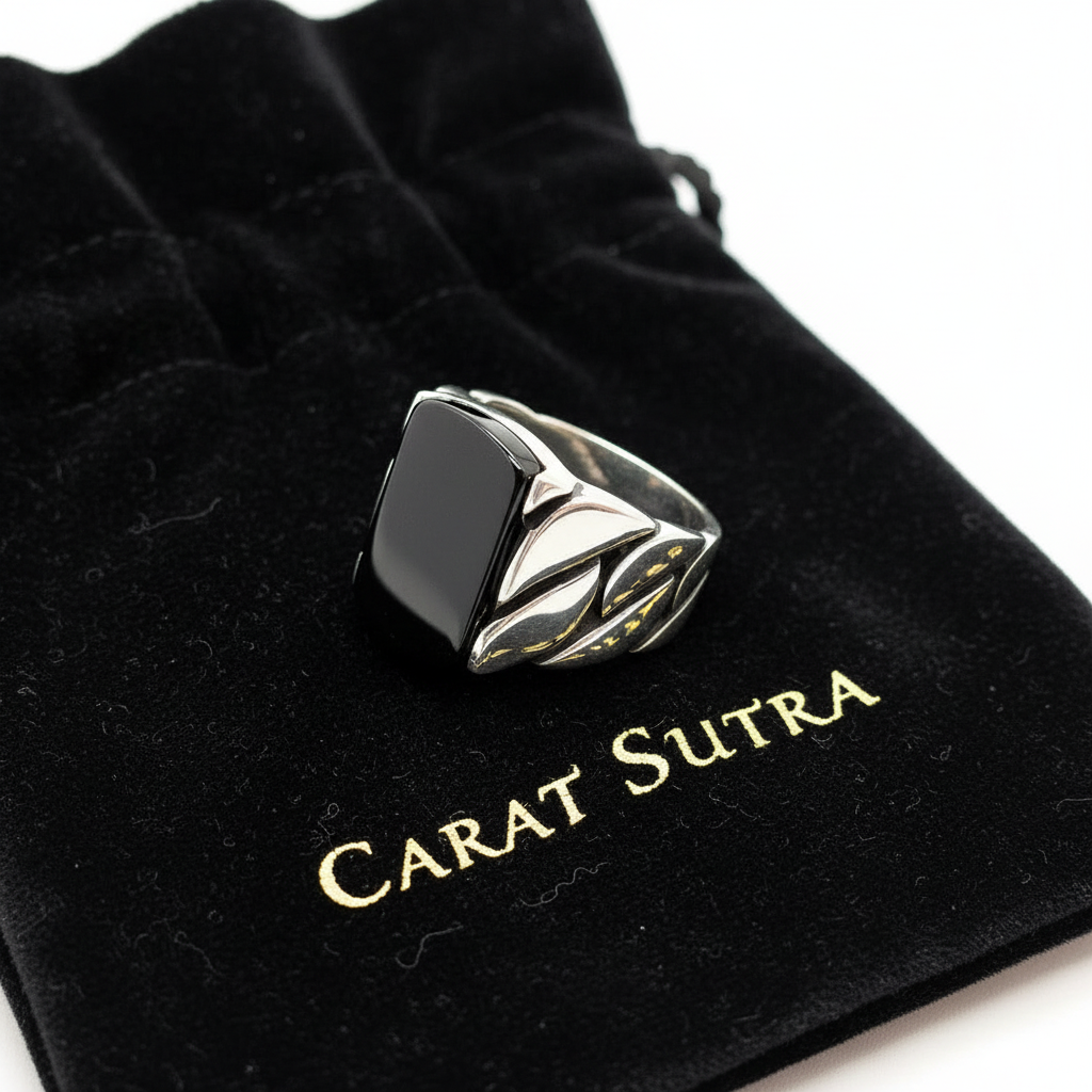RARE PRINCE by CARAT SUTRA | Unique Turkish Braided Style Ring with Natural Black Onyx | 925 Sterling Silver Oxidized Ring | Men's Jewelry | With Certificate of Authenticity and 925 Hallmark