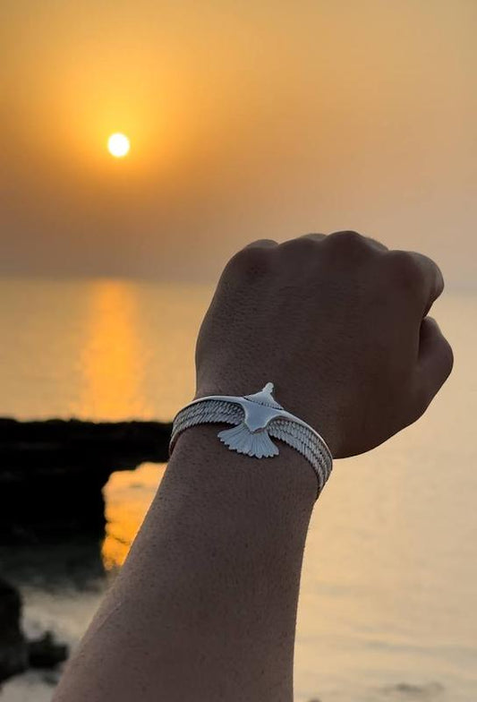 Eagle bangle | Matt / Shiny Finish Adjustable Cuff Style Bangle / kadaa | 925 Sterling Silver - caratsutra