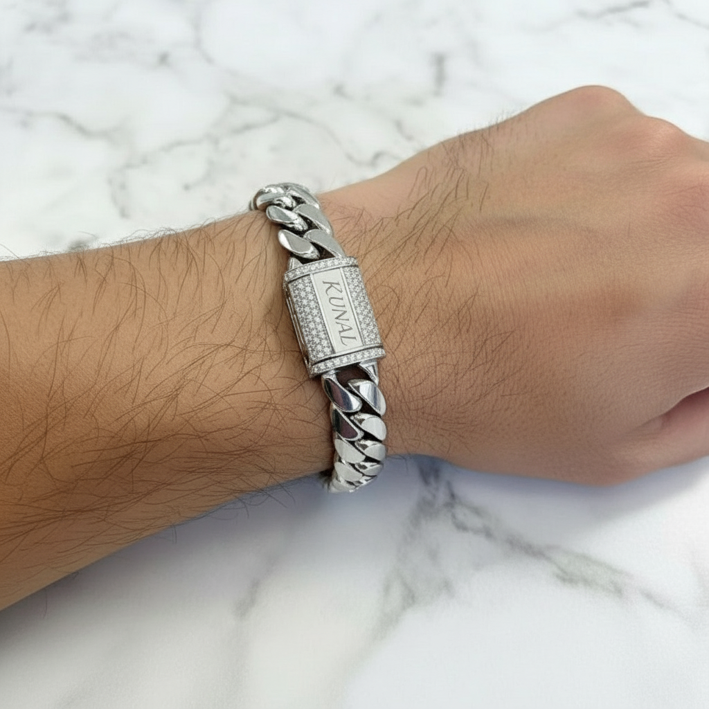 RARE PRINCE by CARAT SUTRA | Solid 10mm Miami Cuban Link Bracelet with Iced Lock | 22kt Gold Micron Plated on 925 Sterling Silver Bracelet with AAA+ Quality Swarovski Diamonds | Men's Jewelry | With Certificate of Authenticity and 925 Hallmark - caratsutra