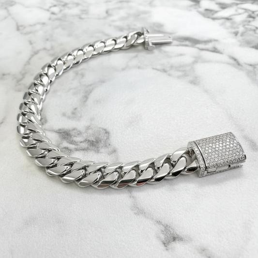 RARE PRINCE by CARAT SUTRA | Solid 14mm Miami Cuban Link Bracelet with Iced Lock | 22kt Gold Micron Plated on 925 Sterling Silver Bracelet with AAA+ Quality Swarovski Diamonds | Men's Jewelry | With Certificate of Authenticity and 925 Hallmark - caratsutra