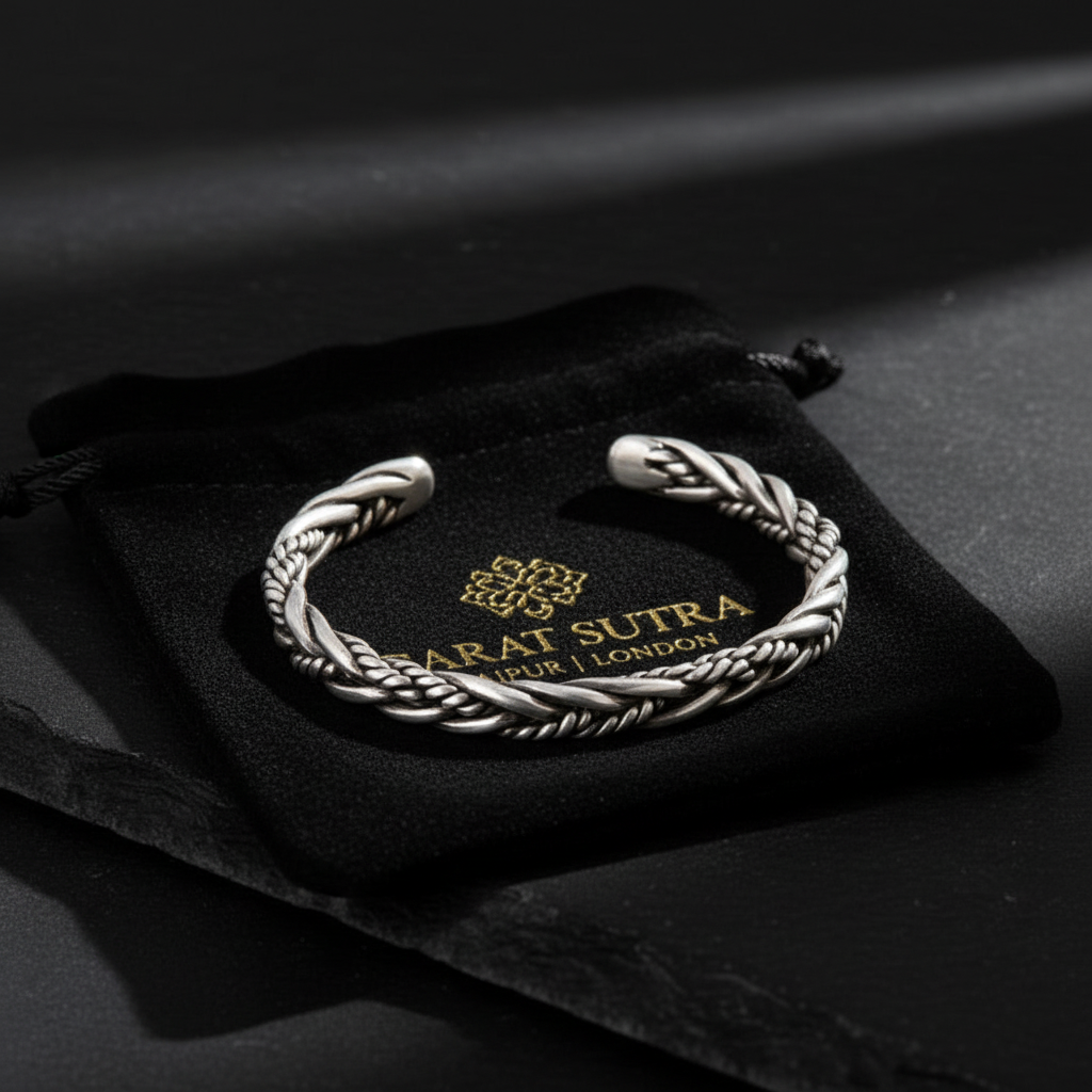 Handwoven Rope bangle | Matt / Shiny Finish Adjustable Cuff Style Bangle / kadaa | 925 Sterling Silver