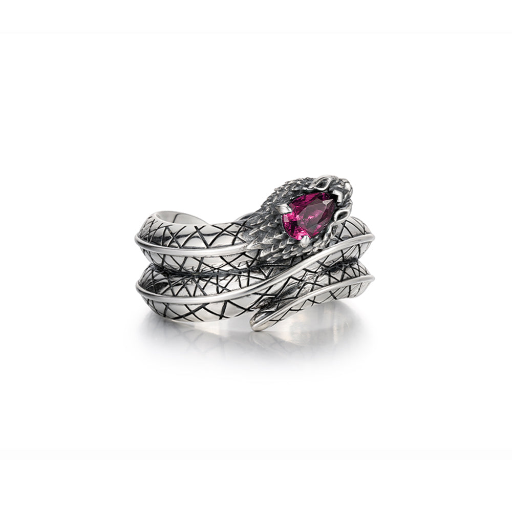 RARE PRINCE by CARAT SUTRA | Adjustable Unique Designed Snake Ring with Natural Burma Ruby | 925 Sterling Silver Oxidized Ring | With Certificate of Authenticity and 925 Hallmark