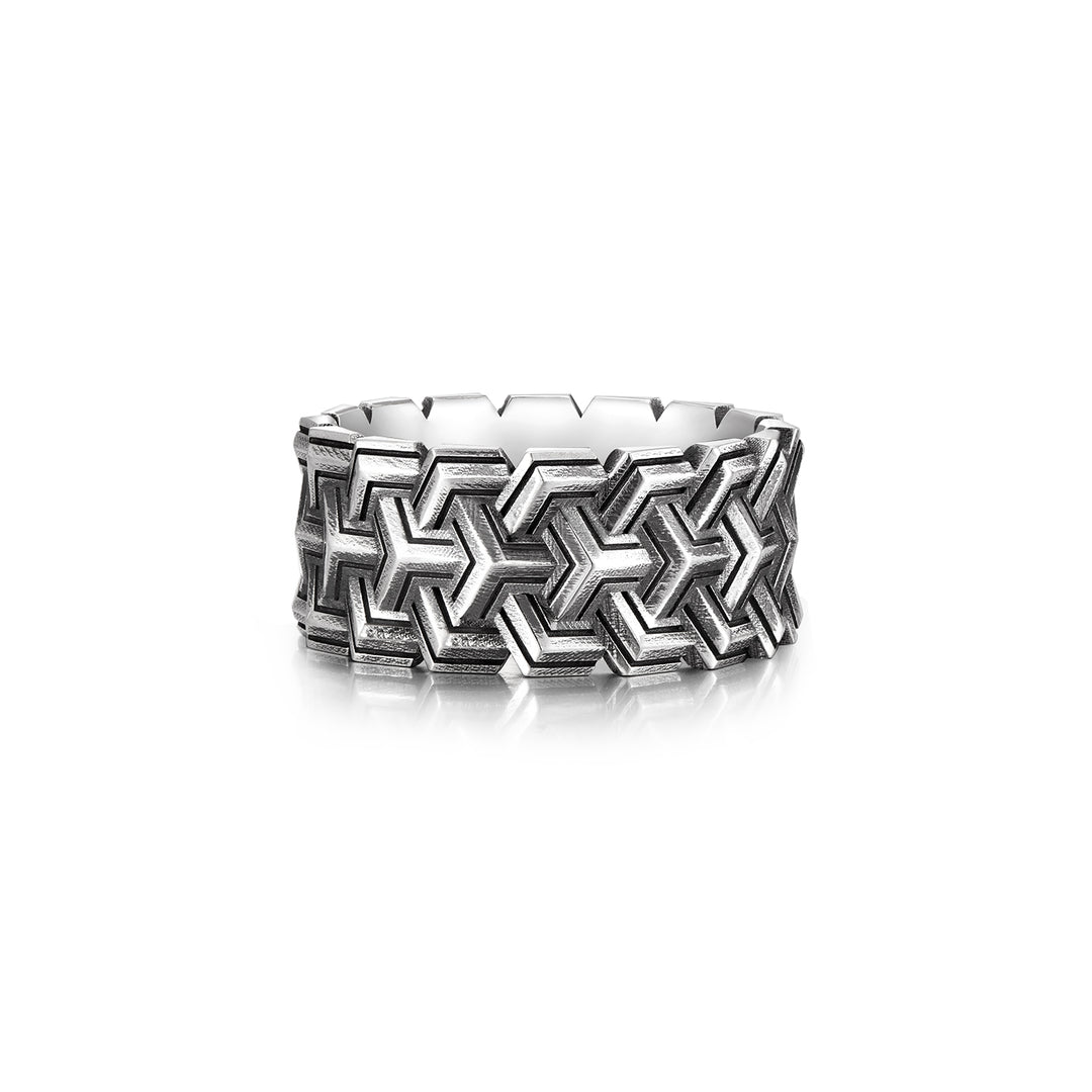 Exclusive Vintage Triple Row Band Ring for Men, Oxidized Sterling Silver 925 Ring
