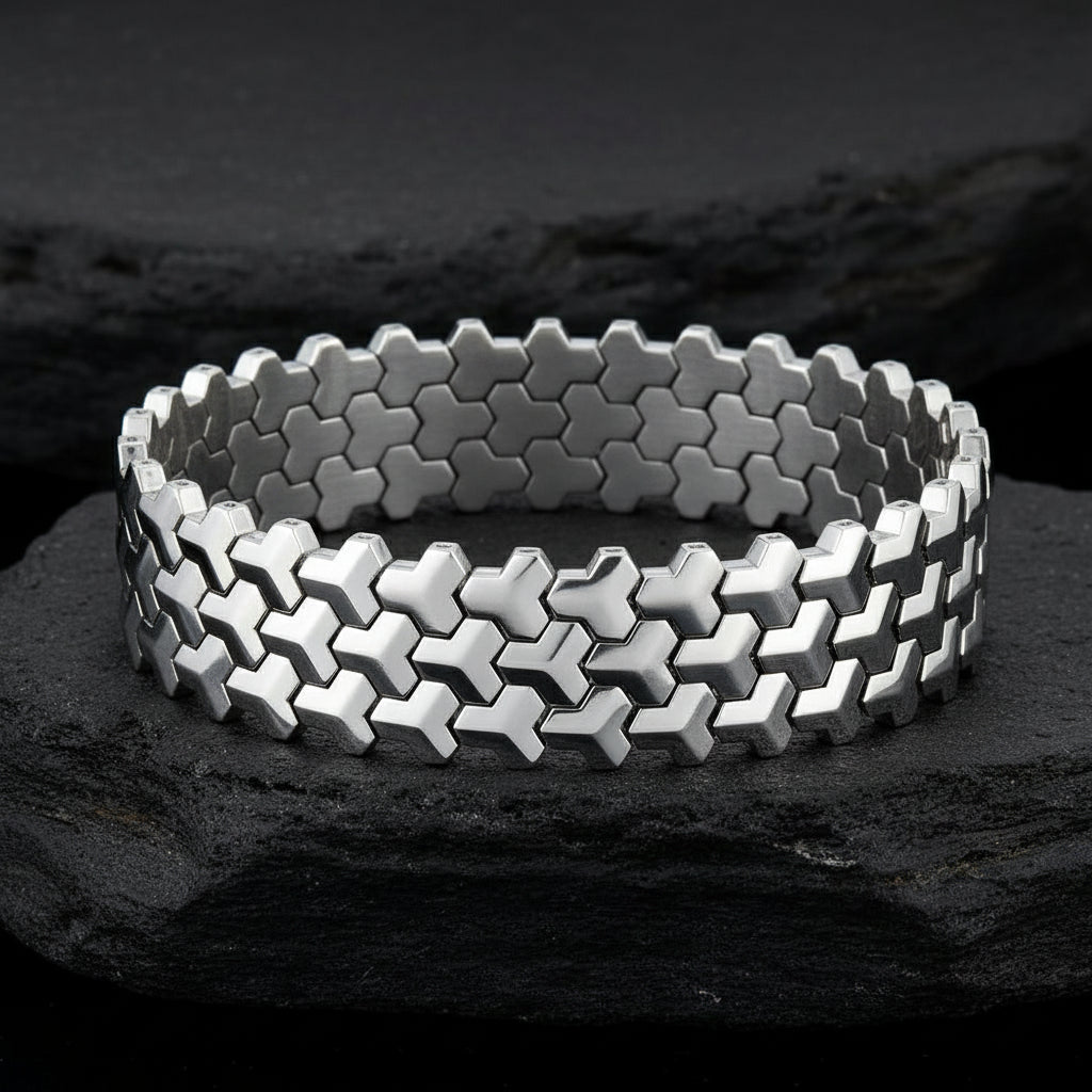 3 Row, 18mm Wide Solid Armor Bracelet Studded with/without Swarovski Diamond | 999 Sterling Silver | With Certificate of Authenticity and 925 Hallmark
