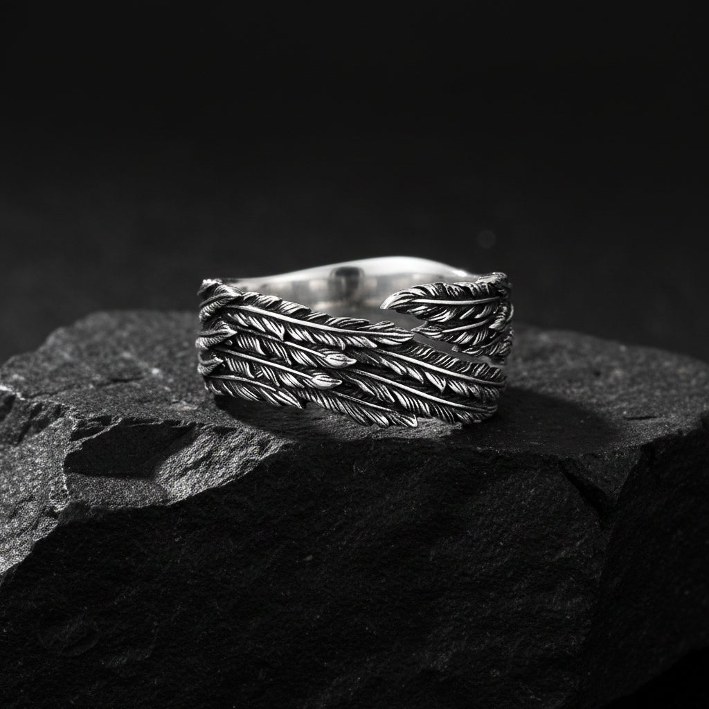 Minimalist Feather Style Band Ring | Oxidized Sterling Silver 925 Ring