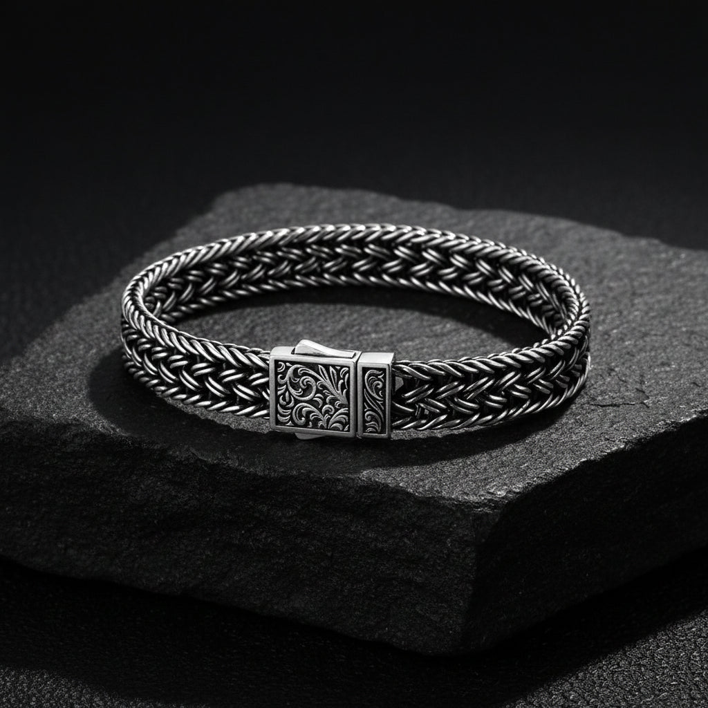 RARE PRINCE by CARAT SUTRA | Classic Chain Ring Clasp Bracelet for Men | 925 Sterling Silver Bracelet