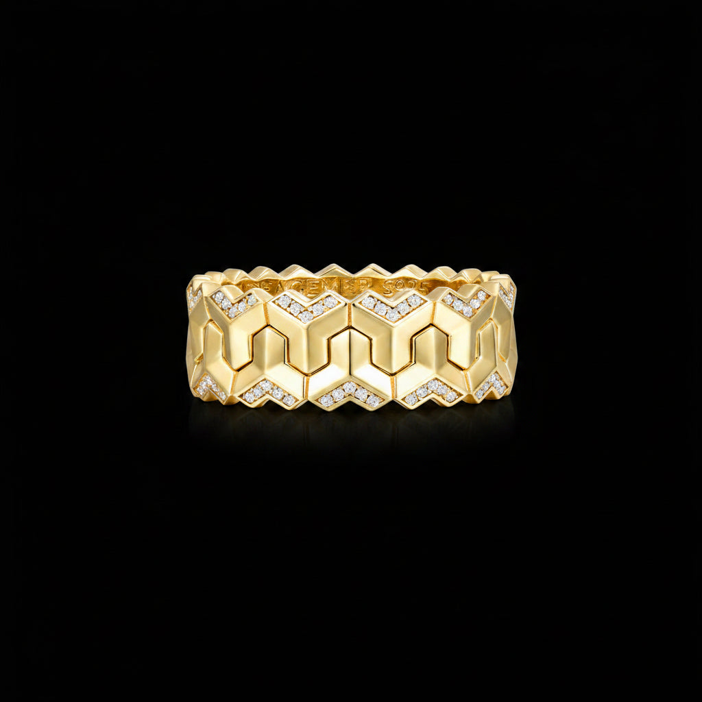 22k Gold Plated Classic Armour Interchangeable Silver Band | 925 Sterling Silver Ring, studded with Swarovski stones