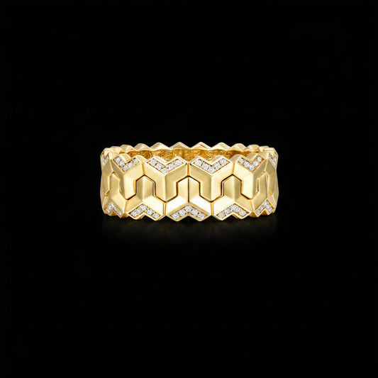 22k Gold Plated Classic Armour Interchangeable Silver Band | 925 Sterling Silver Ring, studded with Swarovski stones