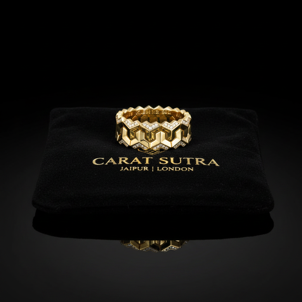 22k Gold Plated Classic Armour Interchangeable Silver Band | 925 Sterling Silver Ring, studded with Swarovski stones