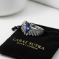 RARE PRINCE by CARAT SUTRA | Exclusive Adjustable Feather Band studded with Natural Blue Sapphire, Oxidized Sterling Silver 925 Ring | With Certificate of Authenticity and 925 Hallmark