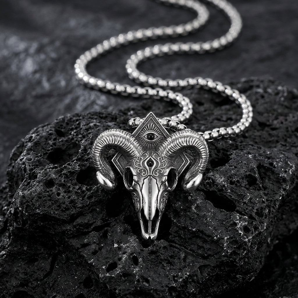 RARE PRINCE by CARAT SUTRA | Unique Designed Horned Ram Pendant for Aries Zodiac for Men | 925 Sterling Silver Oxidized Pendant with Hallmark - caratsutra