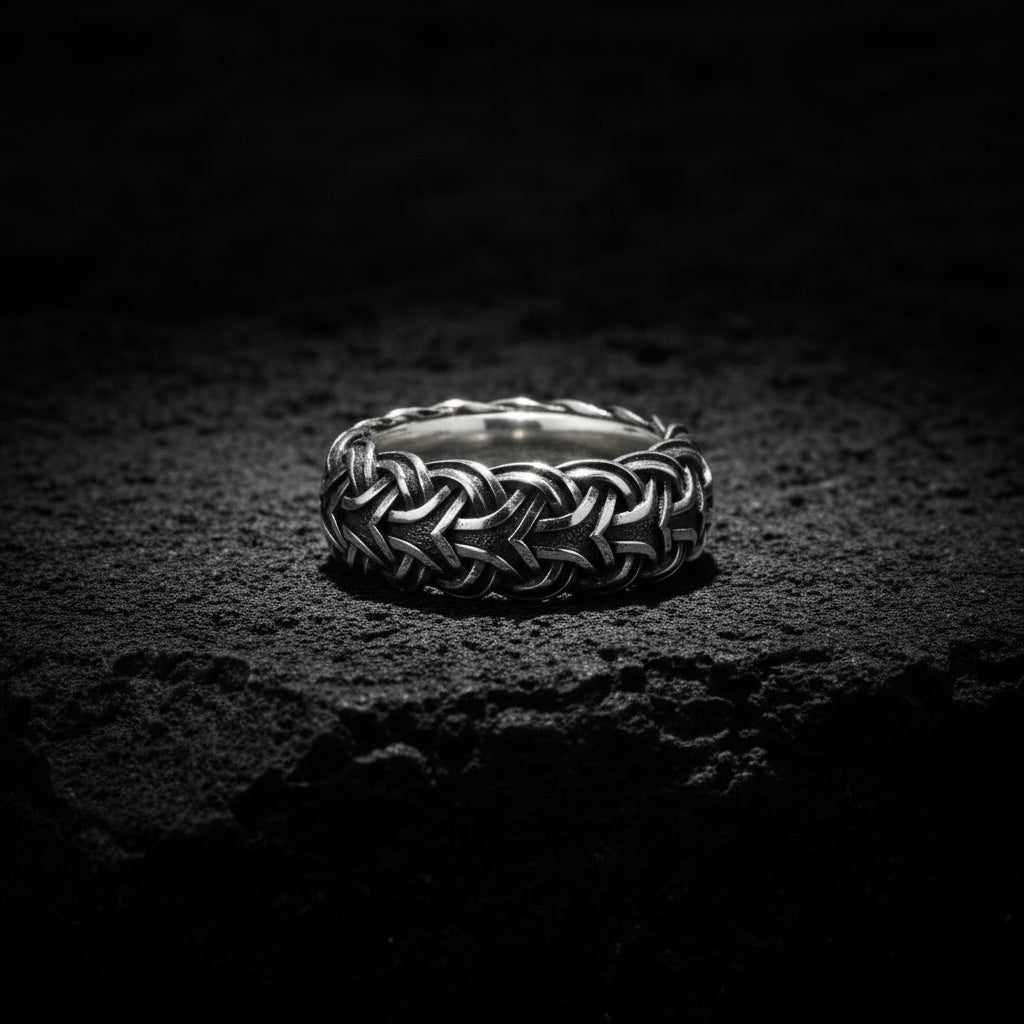 Braided Wheat Designed Solid Band Ring | 925 Sterling Silver Oxidized Ring