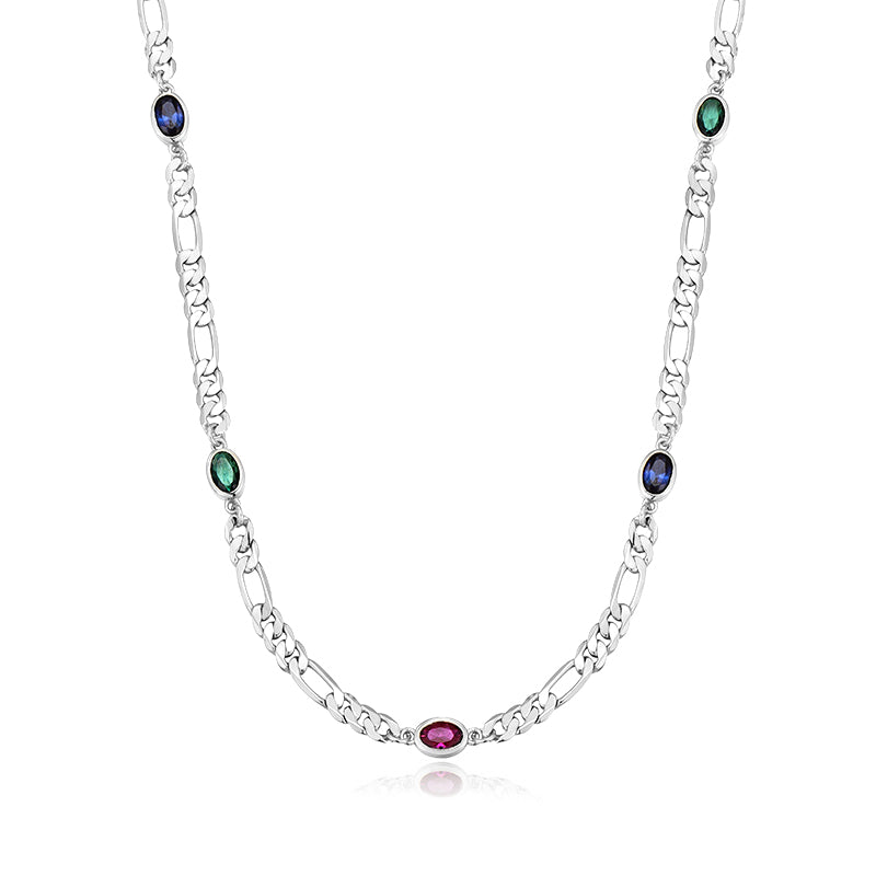 Natural Navratna 6mm Wide Solid Figaro-Cuban Link Chain |925 Sterling Silver Chain | With Certificate of Authenticity and 925 Hallmark - caratsutra