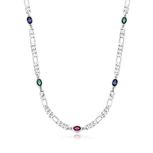 Natural Navratna 6mm Wide Solid Figaro-Cuban Link Chain |925 Sterling Silver Chain | With Certificate of Authenticity and 925 Hallmark - caratsutra