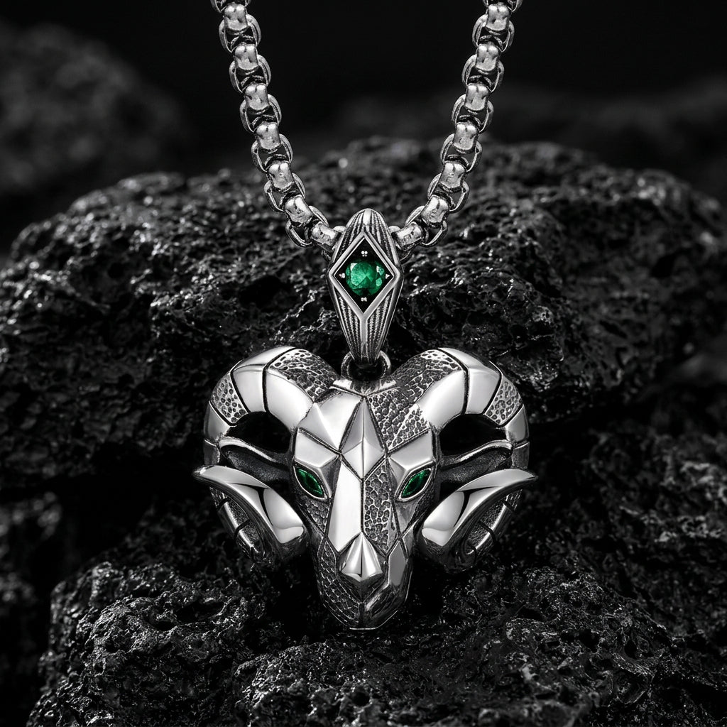 RARE PRINCE by CARAT SUTRA | Unique Designed Horned Ram Pendant for Aries Zodiac for Men | 925 Sterling Silver Oxidized Pendant with Hallmark - caratsutra