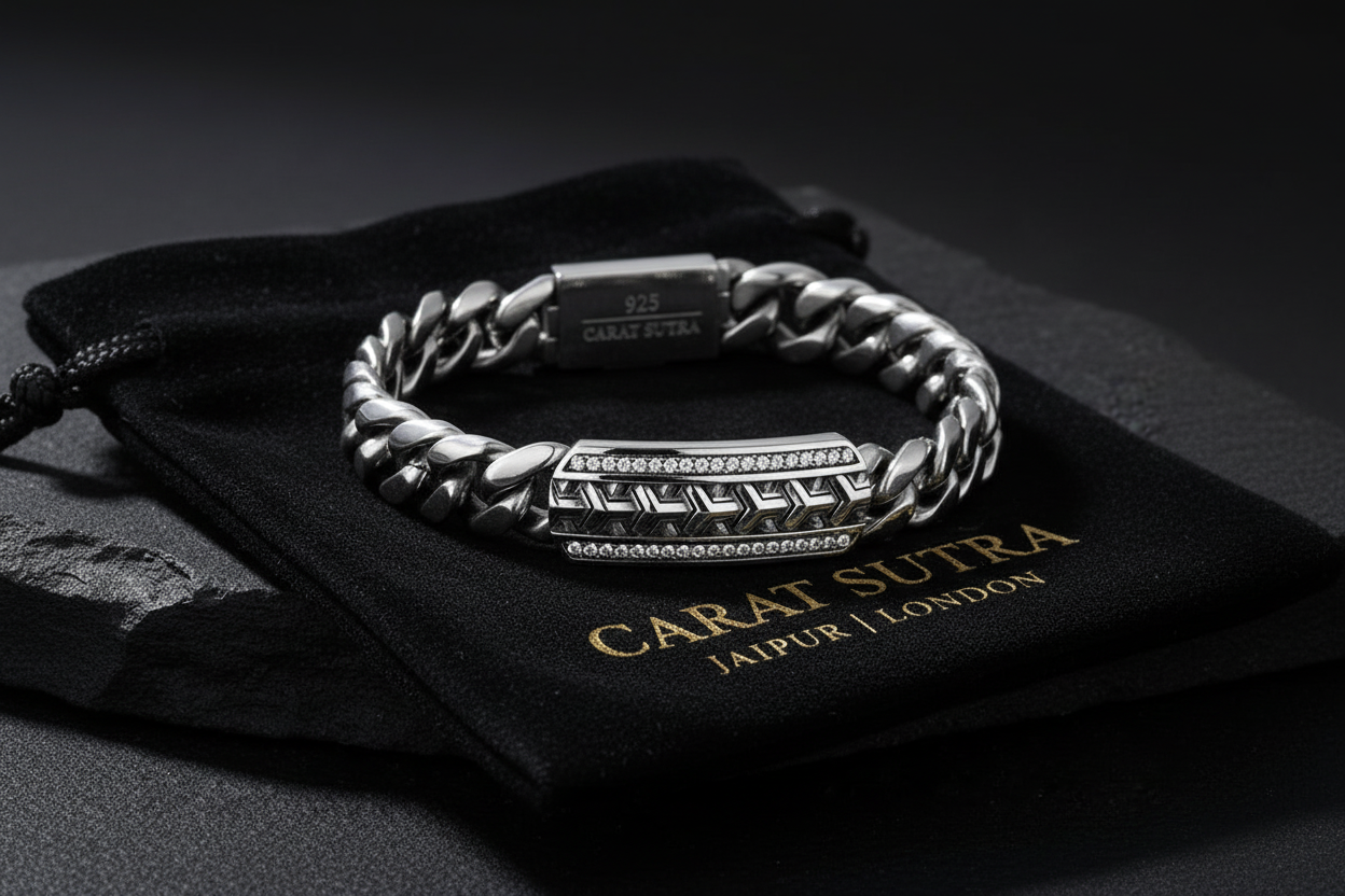 14mm Wide Solid Cuban - Armor Bracelet Studded with Swarovski Diamond | 925 Sterling Silver