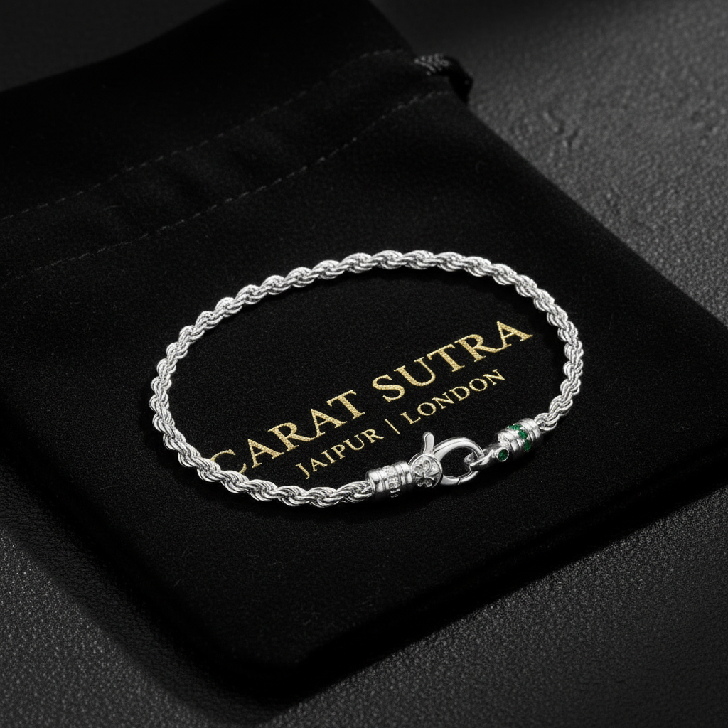 3.5mm IRIS Rope Bracelet | 925 Sterling Silver Bracelet, studded with Real mini Emeralds | With Certificate of Authenticity and 925 Hallmark