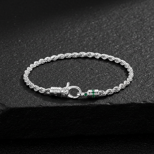 3.5mm IRIS Rope Bracelet | 925 Sterling Silver Bracelet, studded with Real mini Emeralds | With Certificate of Authenticity and 925 Hallmark - caratsutra