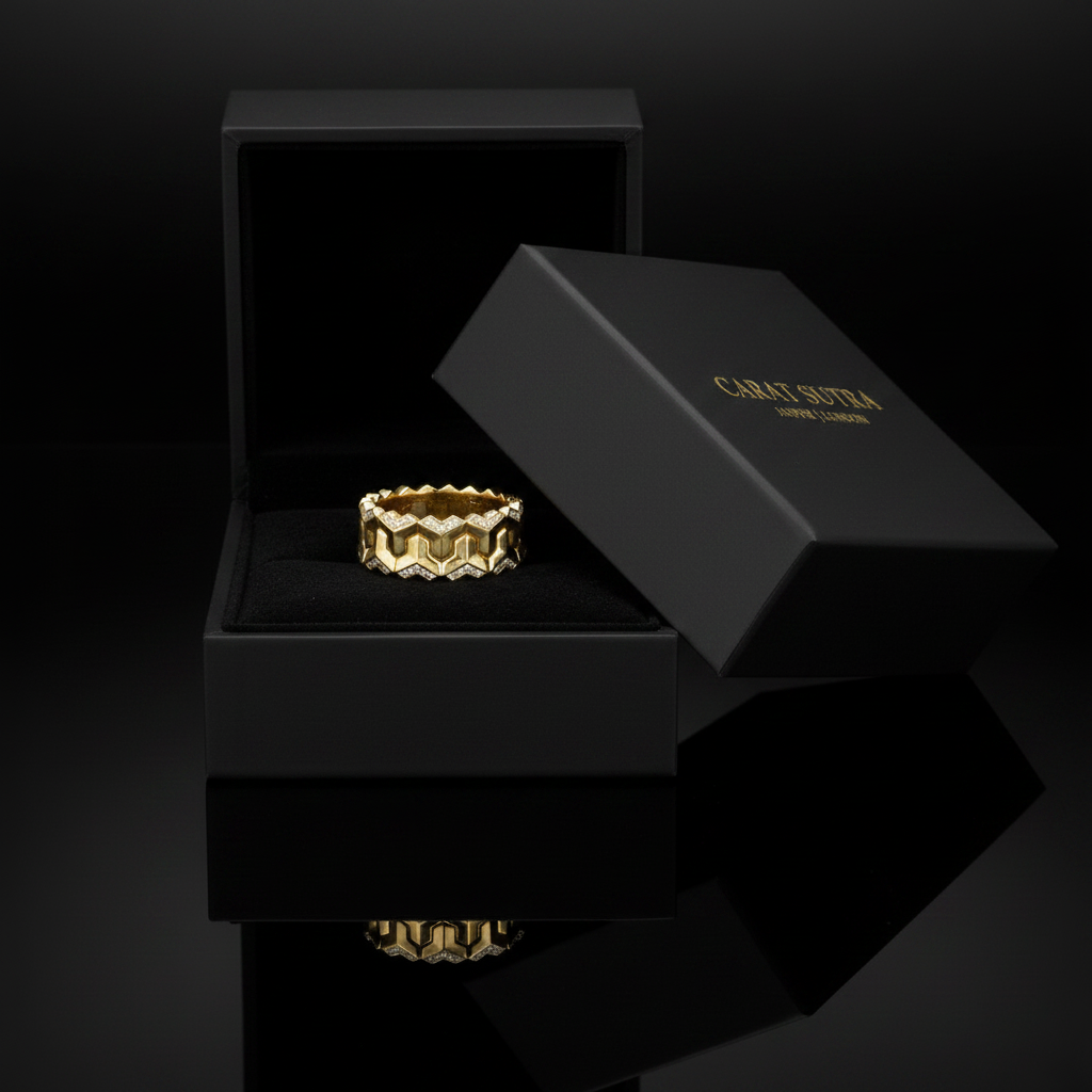 22k Gold Plated Classic Armour Interchangeable Silver Band | 925 Sterling Silver Ring, studded with Swarovski stones