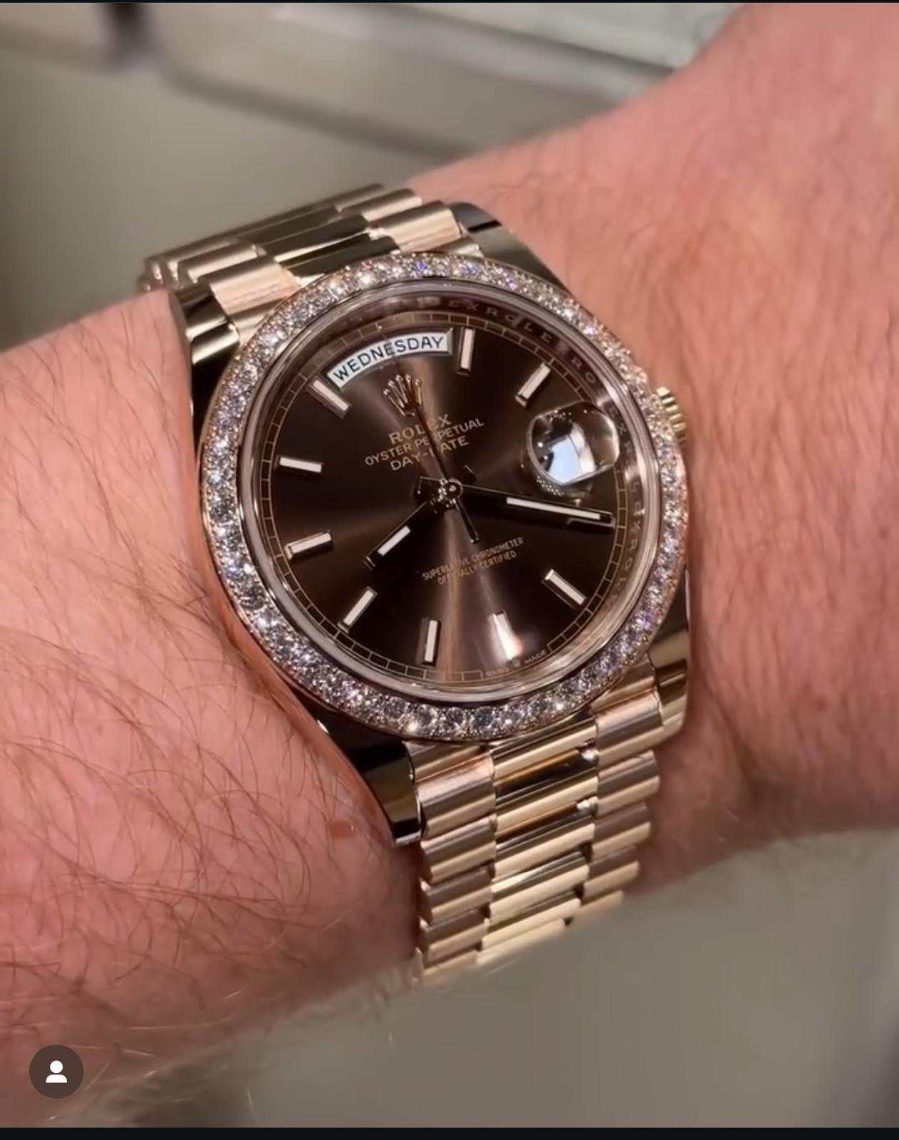 Rose Gold Chocolate dial Rolex with VVS Moissanite D color