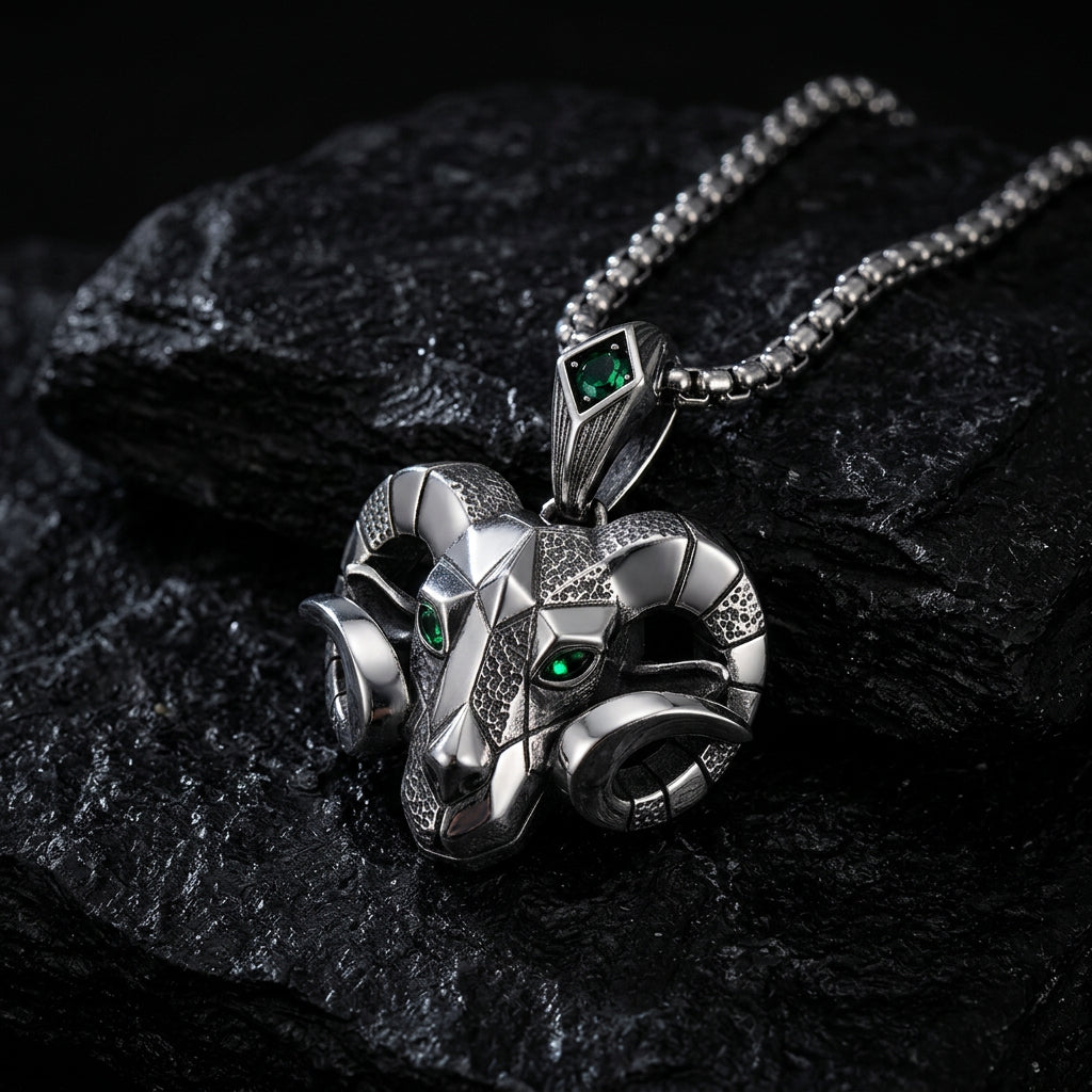 RARE PRINCE by CARAT SUTRA | Unique Designed Horned Ram Pendant for Aries Zodiac for Men | 925 Sterling Silver Oxidized Pendant with Hallmark - caratsutra