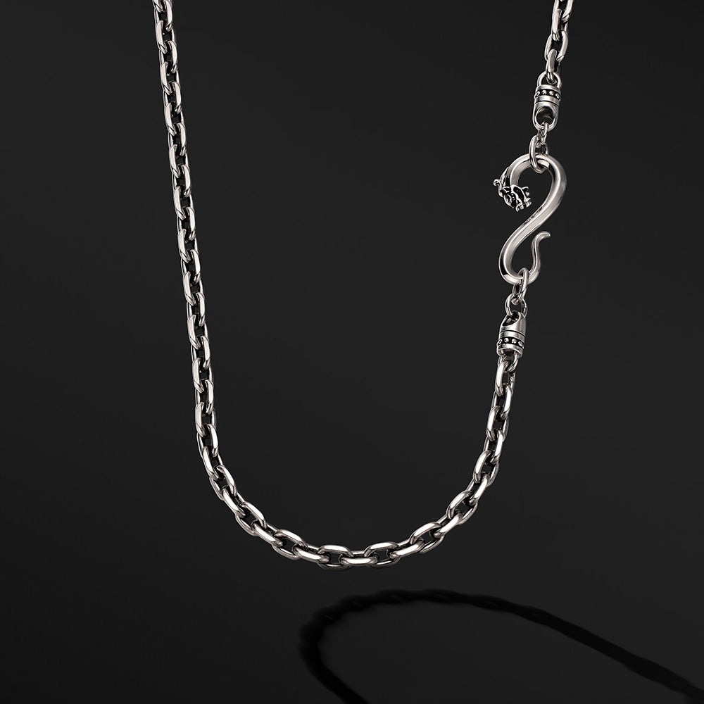 RARE PRINCE by CARAT SUTRA | 3mm wide vintage Dragon Infinity link chain, Oxidised Finish | 925 Sterling Silver Chain | With Certificate of Authenticity and 925 Hallmark - caratsutra
