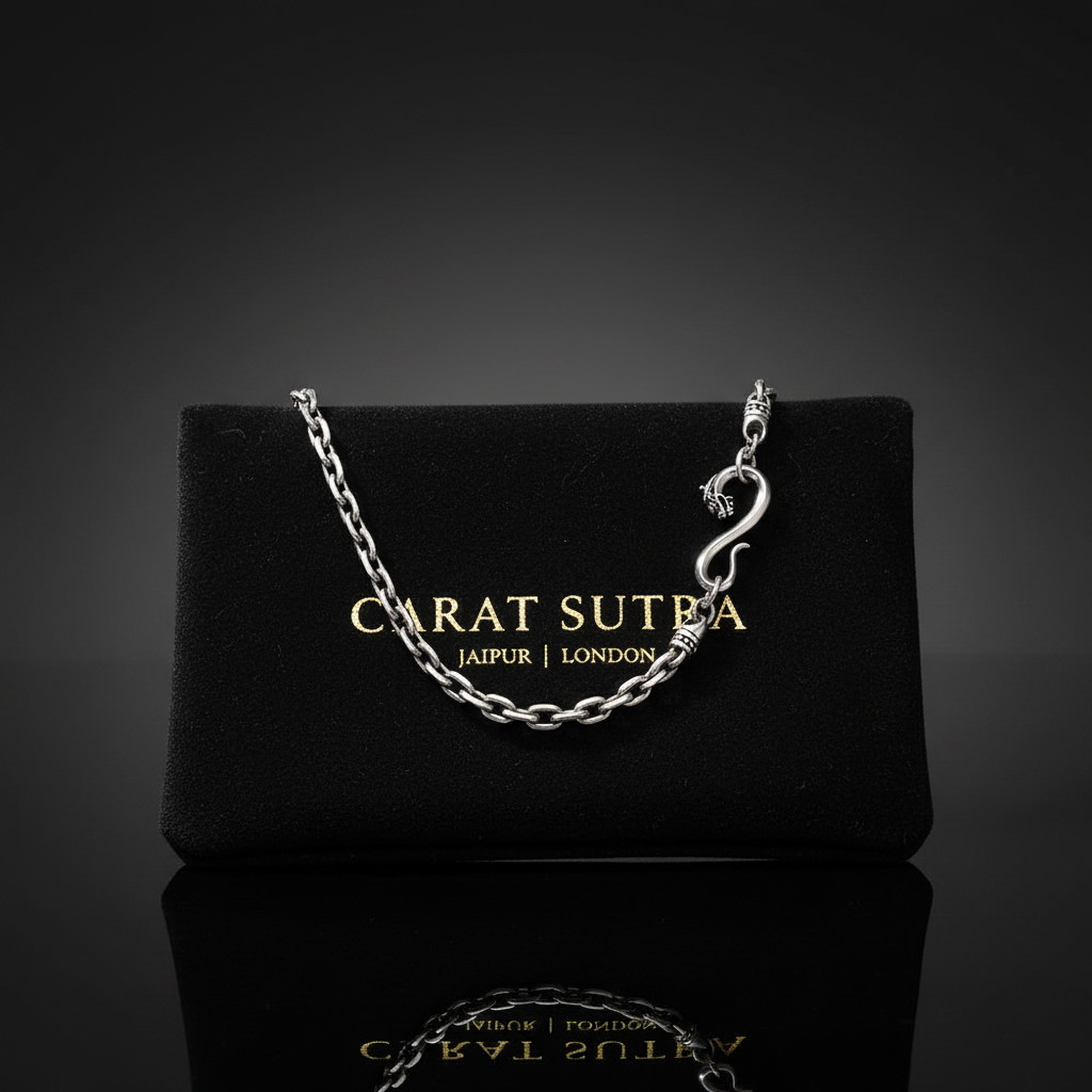 RARE PRINCE by CARAT SUTRA | 3mm wide vintage Dragon Infinity link chain, Oxidised Finish | 925 Sterling Silver Chain | With Certificate of Authenticity and 925 Hallmark - caratsutra