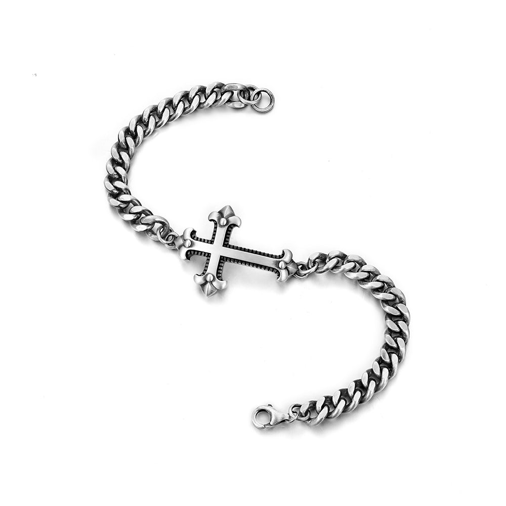 Matt Finish Unique Minimalist Cross Bracelet for Men | 925 Oxidized Silver Bracelet