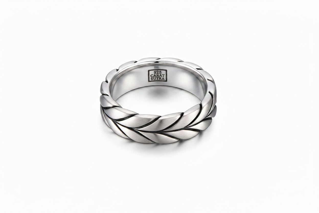 5mm wide Matt Finish Curved Cuban link Band Ring, Sterling Silver 925 Ring