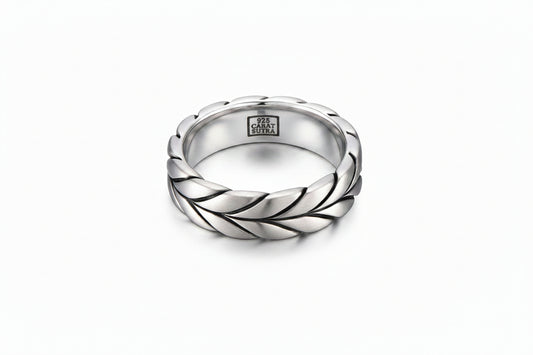 5mm wide Matt Finish Curved Cuban link Band Ring, Sterling Silver 925 Ring