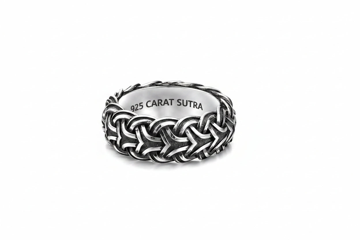 Braided Wheat Designed Solid Band Ring | 925 Sterling Silver Oxidized Ring