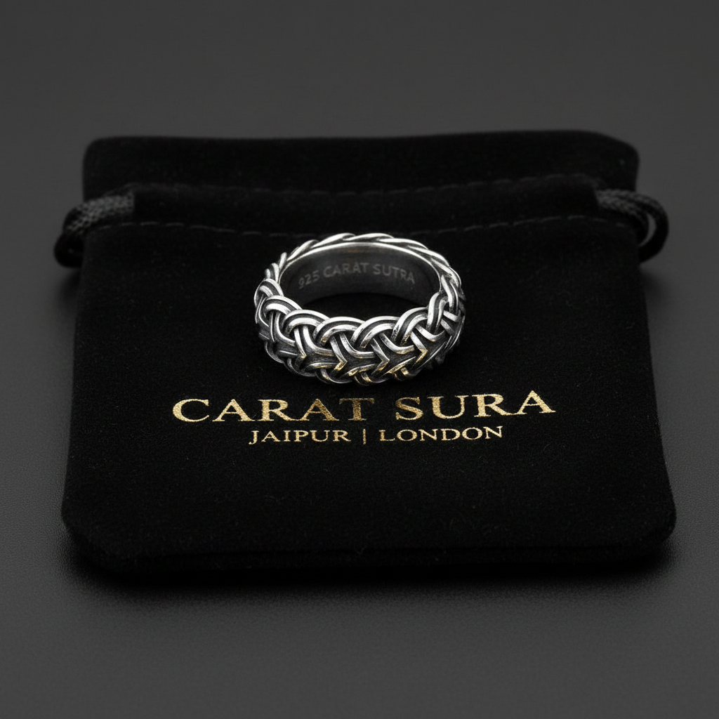 Braided Wheat Designed Solid Band Ring | 925 Sterling Silver Oxidized Ring