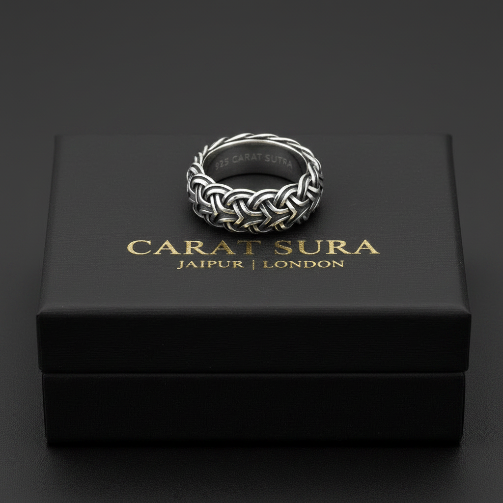 Braided Wheat Designed Solid Band Ring | 925 Sterling Silver Oxidized Ring