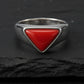 Triangular shaped 8ct Natural Red Coral (Moonga) | 925 Sterling Silver Oxidized Ring | With Certificate of Authenticity and 925 Hallmark