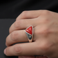 Triangular shaped 8ct Natural Red Coral (Moonga) | 925 Sterling Silver Oxidized Ring | With Certificate of Authenticity and 925 Hallmark