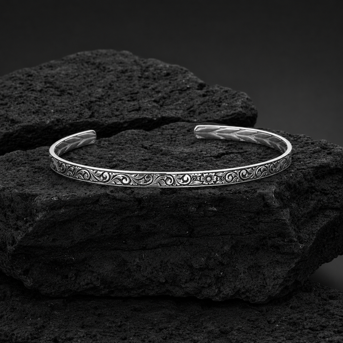 3mm wide Exclusive Hand-Engraved for Men, Oxidized Sterling Silver 925 Ring | Jewellery for Men - caratsutra