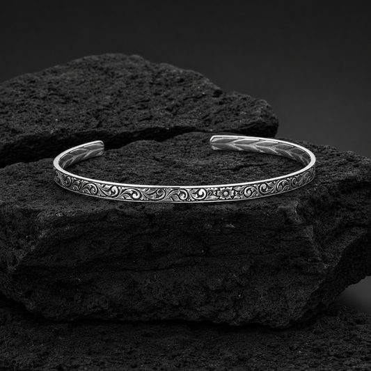 3mm wide Exclusive Hand-Engraved for Men, Oxidized Sterling Silver 925 Ring | Jewellery for Men - caratsutra
