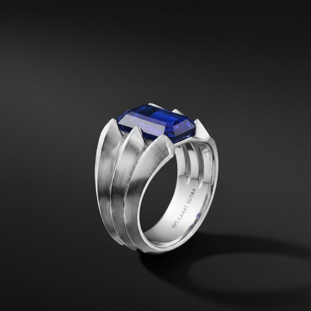 Classic design Ring with Blue Sapphire (Neelam), 925 Sterling Silver Ring | With Certificate of Authenticity and 925 Hallmark