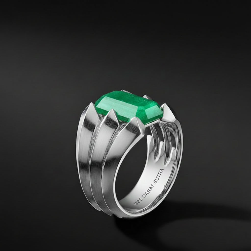Classic design Ring with Zambian Emerald (Panna), 925 Sterling Silver Ring | With Certificate of Authenticity and 925 Hallmark