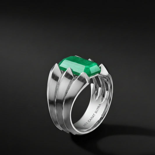 Classic design Ring with Zambian Emerald (Panna), 925 Sterling Silver Ring | With Certificate of Authenticity and 925 Hallmark - caratsutra