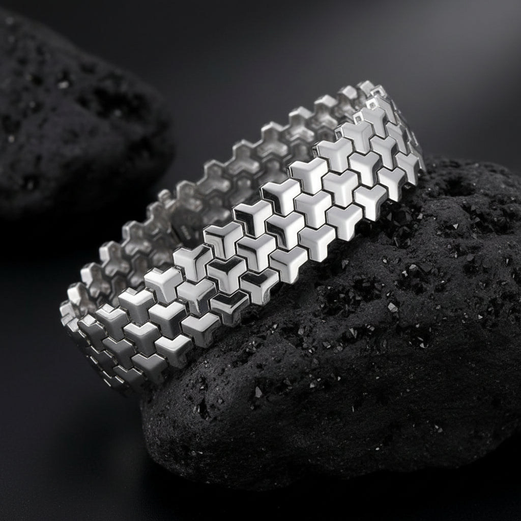 3 Row, 18mm Wide Solid Armor Bracelet Studded with/without Swarovski Diamond | 999 Sterling Silver | With Certificate of Authenticity and 925 Hallmark