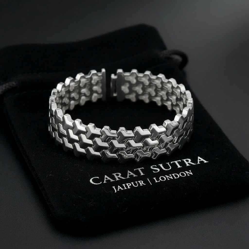3 Row, 18mm Wide Solid Armor Bracelet Studded with/without Swarovski Diamond | 999 Sterling Silver | With Certificate of Authenticity and 925 Hallmark