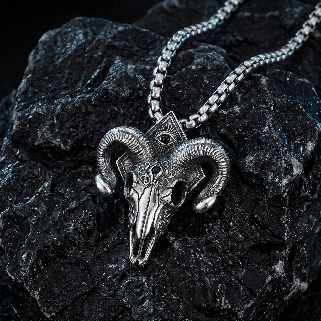 RARE PRINCE by CARAT SUTRA | Unique Designed Horned Ram Pendant for Aries Zodiac for Men | 925 Sterling Silver Oxidized Pendant with Hallmark - caratsutra