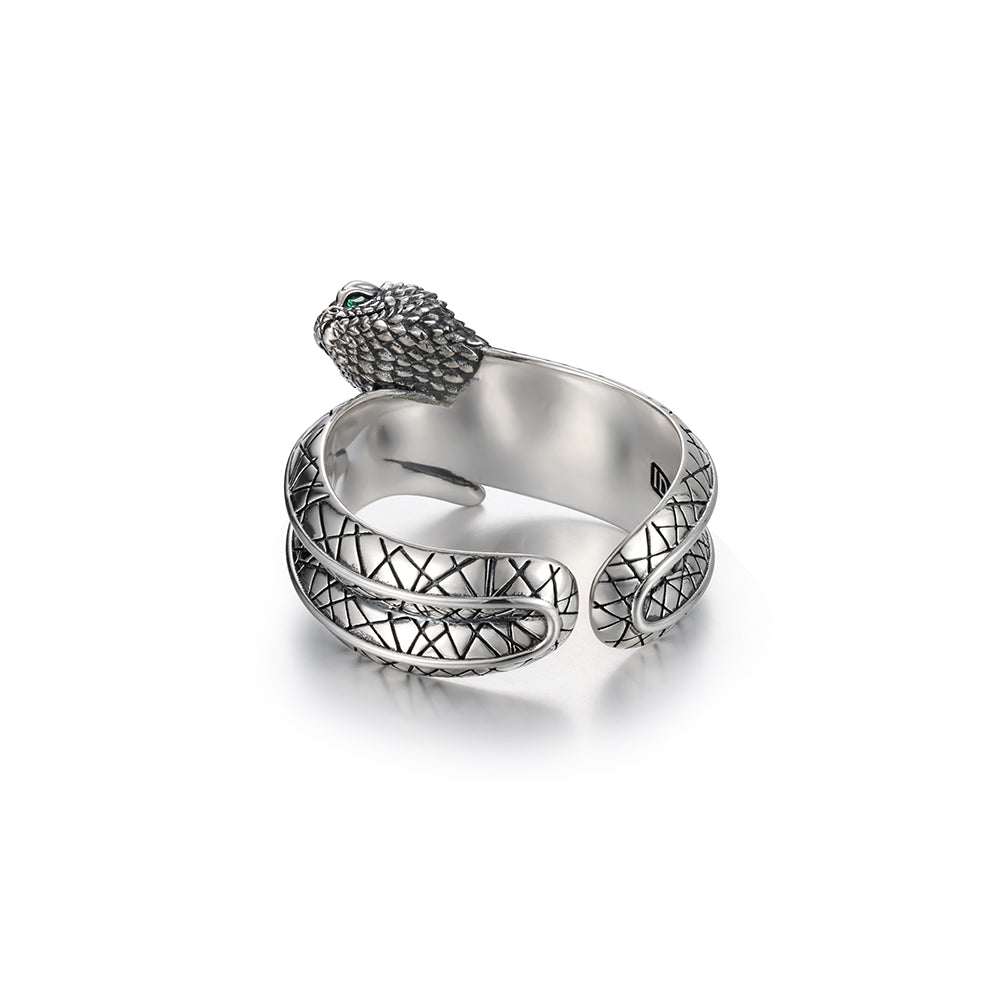 RARE PRINCE by CARAT SUTRA | Adjustable Unique Designed Snake Ring with Natural Emerald | 925 Sterling Silver Oxidized Ring | With Certificate of Authenticity and 925 Hallmark