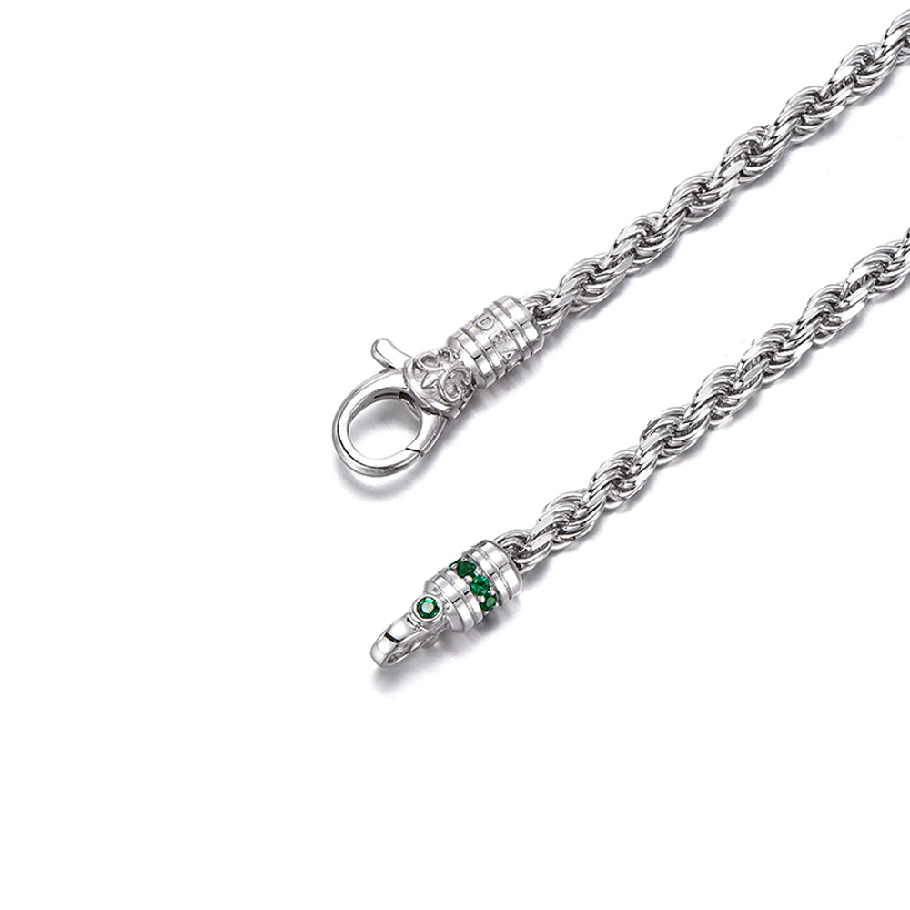 3.5mm IRIS Rope Bracelet | 925 Sterling Silver Bracelet, studded with Real mini Emeralds | With Certificate of Authenticity and 925 Hallmark