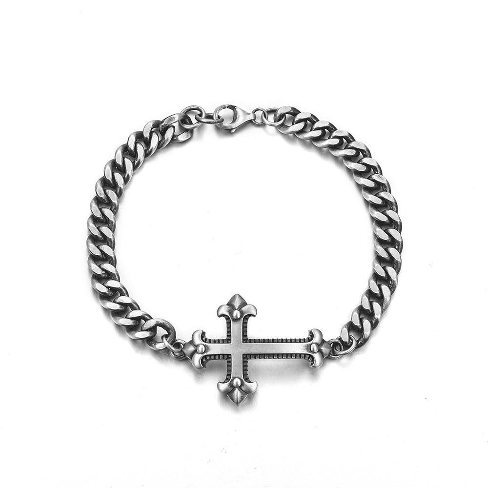 Matt Finish Unique Minimalist Cross Bracelet for Men | 925 Oxidized Silver Bracelet