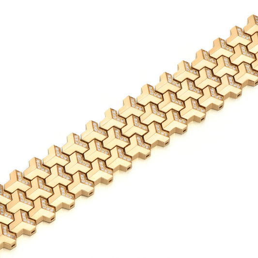 22k Gold Plated, 3 Row, 18mm Wide Solid Armor Bracelet Studded with/without Swarovski Diamond | 999 Sterling Silver