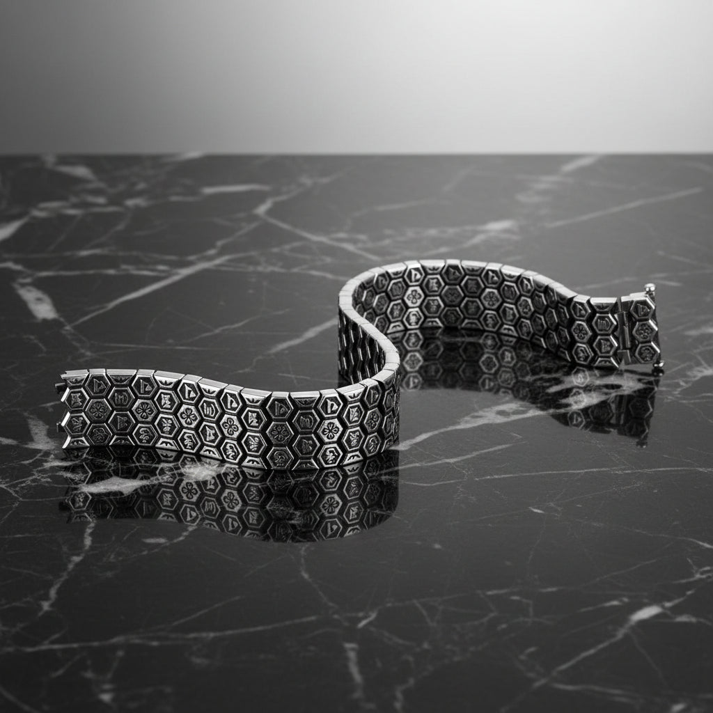 Vintage Hive Bracelet | 18mm Wide Solid | 925 Sterling Silver